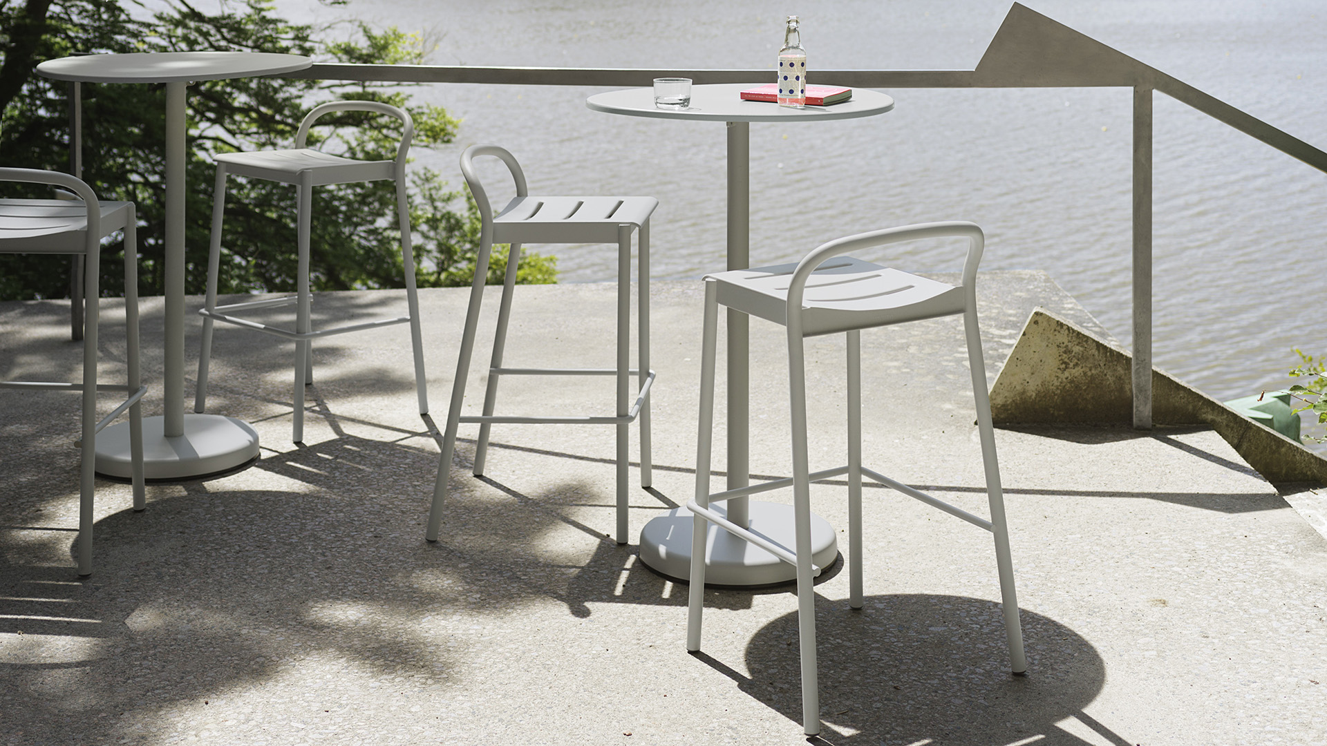 Linear Steel Stool & High Round Cafe Table, Lifestyle